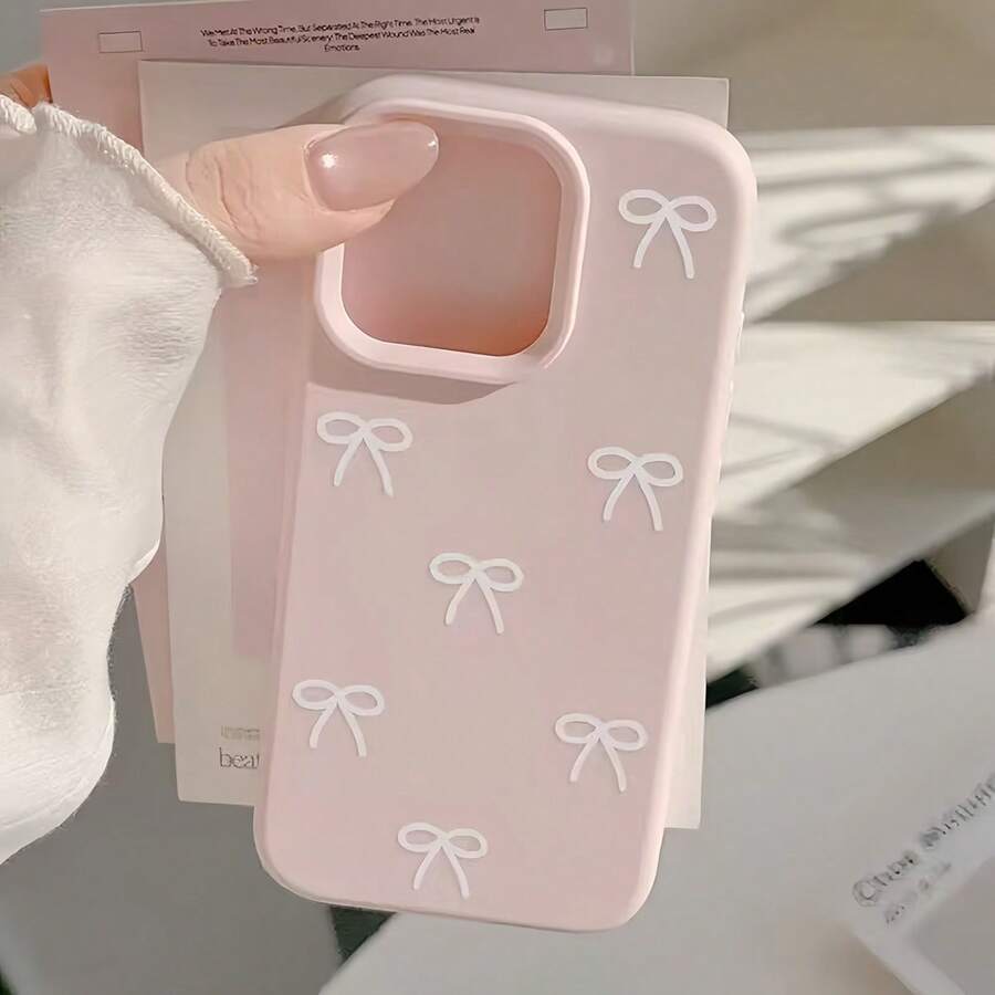 Bow-Knot 1pc Large Hole Pink Bow Pinkmas Protective Case Compatible With IPhone 16 Pro Max/16/16 Pro/15 Pro Max/15 Pro/15/14 Pro Max/14 Pro/14/13 Pro 13/12 Pro/12/11, Shockproof Soft Cover For Girls - Multicolor - View 1