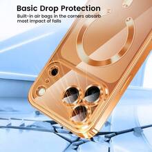 Hadaasi 1pc Ultra-Thin Transparent Phone Case, Compatible With IPhone 17e/17 Pro Max, Supports Wireless Charging, Built-In Camera Lens Protection, Shock-Proof, Soft Electroplated Magnetic Cover, Compatible With 17pro/17promax/17Air/17/16pro/16promax/16plus/16/16E - Orange - View 9