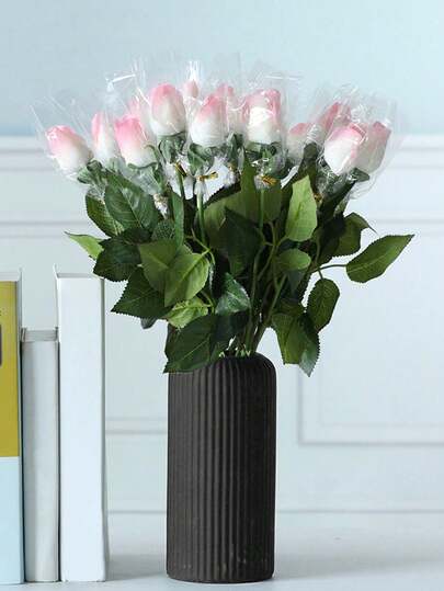 1pc Zwart Vertical Stripe Plastic Vase, Desktop Artificial Non Ceramic Shockproof Dry/Wet Flower Container, Bedroom, Balcony, Living Room, Bedside, Dining Table, TV St Bathroom, Made Of PP Material, Sturdy Shockproof, Moderne Birthday, Graduation, Mother's Day, Halloween, Home Room Vase Glass view 3