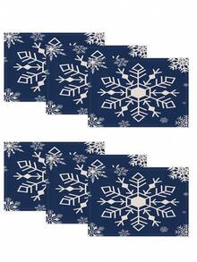 1 Stück/4 Stücke/6 Stücke/60 Stücke Weihnachts-Leinen-Tischsets, Leinen-Tischsets mit blauem Schneeflocken- & Buchstaben-Motiv, Winter-Weihnachts-Tischsets, Fröhliche Weihnachten, geeignet für Zuhause, Restaurant, Esszimmertisch Dekoration, Haushaltsartikel - Verschiedenfarbig - Übersicht 24
