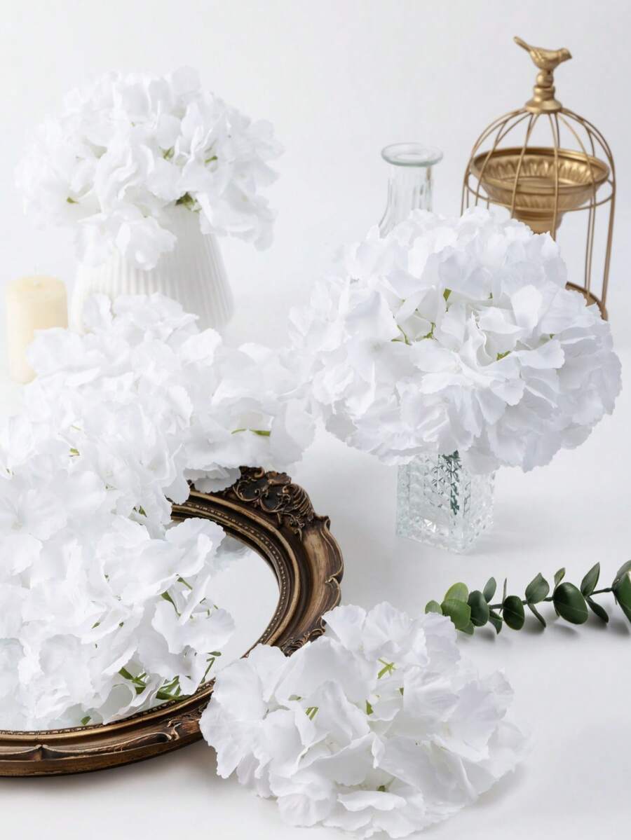 MEHELANY 45支白色绣球花仿真花，带花茎，适用于婚礼中心装饰、家居、花园、婴儿派对、派对用品、花环、新娘捧花、DIY花环、圣诞树装饰、感恩节、万圣节、圣诞节装饰、拱门背景、DIY插花，送给女性和女孩的礼物