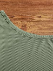 Conjunto de 2 piezas de top sin mangas con ribete de contraste y falda larga de estilo vintage elegante para mujer, primavera/verano - Verde militar - Ver 4