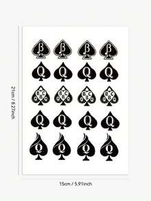 1 件扑克黑桃 Q 临时纹身，黑色，性感黑桃锁设计，男女通用胸部/大腿纹身贴纸，优雅手绘风格，半永久/临时纹身，防水 - 彩色 - 查看 7