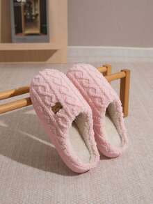 Unisex Plüsch Hausschuhe, Cartoon Bär Design, Rutschfeste Warme Innenfütterung, Paar Hausschuhe, Damen/Herren, Pink