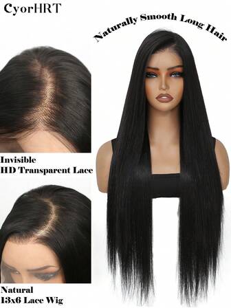 Peluca de cabello sintético con encaje frontal de 28 pulgadas, 13*6, cabello liso largo de color marrón óxido y negro, fibra resistente al calor, aspecto natural para que las mujeres la usen a diario, para cosplay, fiestas y vacaciones