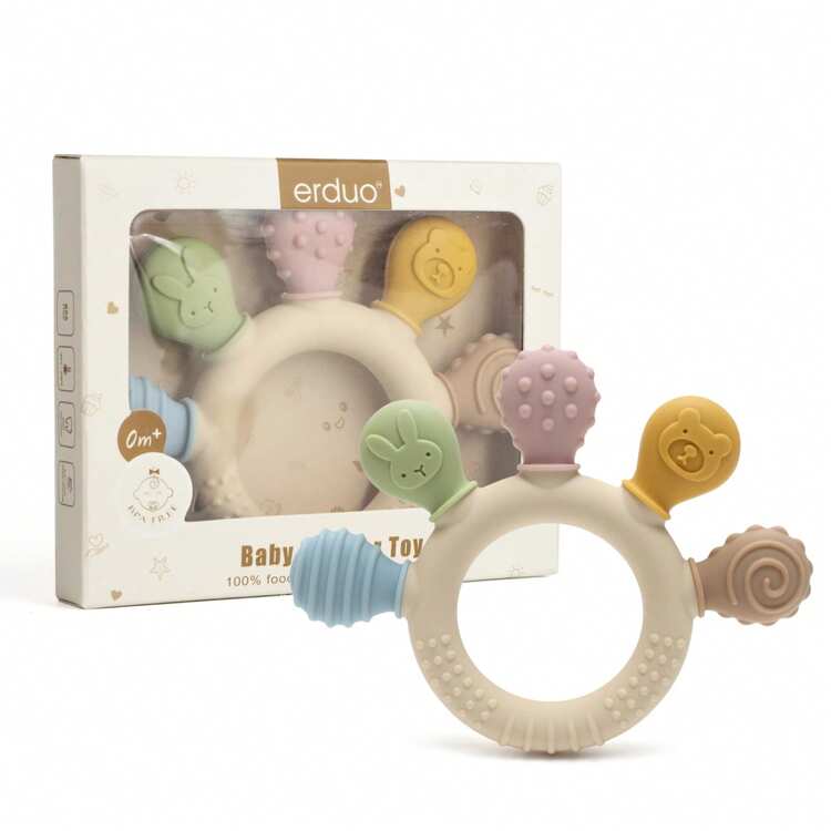 1pc Baby Teething Toy, Colorful Soft Silicone Teething Ring, Sensory Teether, Suitable For 0-3 Years Old Infants And Toddlers - Multicolor - View 2