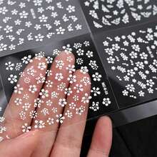 30 Sheets 3D Holographic Floral Nail Art Stickers - Self-Adhesive White Flower & Vine Leaf Decals, Glossy Finish Irregular Shapes For DIY Manicure, Women & S Nail Decor, Nail Stickers For Nail Art, Manicure Accessories, Selfadhesive Decals - 白色 - 查看 8