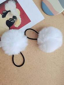 2pcs Cute & Sweet Versatile Fluffy Pom Pom Double Ponytail Hair Scrunchies ,Makeup ,Ponytail Holders ,Hair Elastics ,Hair Rubber Bands ,Hair Rope
