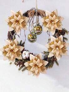 3/5/10/20PCS Glitter Artificial Christmas Flowers, Christmas Tree Decorations, Christmas Tree Wreath Diy Decorations, Including Gold, Red, Silver, Poinsettia Christmas Tree Decorations, Artificial Christmas Flowers, Home Decor, Holiday Party Decorations, Christmas Decorations, Room Decor, Winter Party Atmosphere Decoration.