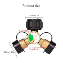 Divisor de tanque de propano de 2 vías con manómetro - Adaptador en Y de latón y válvula de cierre para estufas de camping, parrillas de barbacoa, calentadores y quemadores de gas