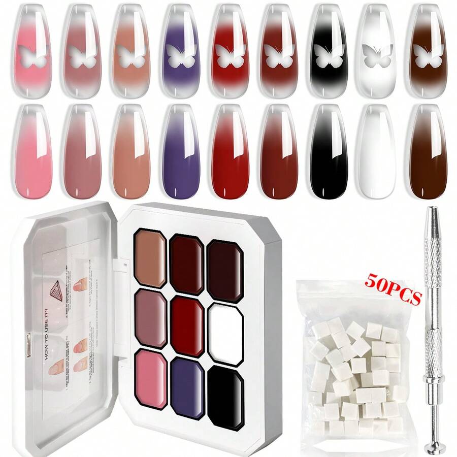 Bộ gel vẽ chuyển màu LIMEGIRL, 9 màu sơn móng tay gel ombre cho móng tay ombre, Bộ gel vẽ không cần rửa, làm móng kiểu Pháp, bộ sơn gel cho tiệm và làm móng tại nhà - Nhiều màu - Xem 1