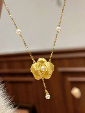 1pc New Chinese Style Retro Fashion Elegant Textured Orchid Pearl Tassel Necklace, Luxurious And Exquisite Collarbone Chain, Suitable For Women's Daily, Festival, Party Wear, Gift For Girlfriend/Best Friend (Shipped Without Display Model)