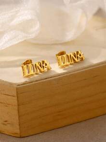 Hoa tai khắc tên 3D bằng thép không gỉ tùy chỉnh, Hoa tai khắc tên hàn hai lớp, Quà tặng trang sức thanh lịch cho bạn gái, Thích hợp cho sinh nhật, Ngày của Mẹ, Quà tặng Giáng sinh cho gia đình - Hoa tai vàng hai lớp - Không bao gồm hộp - Xem 4