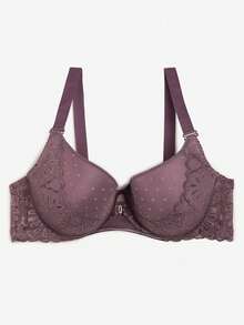Sujetador de copa completa con detalles de strass y encaje - Morado - Ver 4