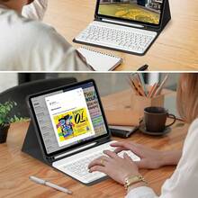 TenYide Keyboard Case Compatible With IPad 5th/6th/7th/8th/9th/10th, Pro 11, Air 1/2/3/4/5/6 Case Detachable Wireless Keyboard Battery And Cover, Built-In Pen Holder-Pink,Black