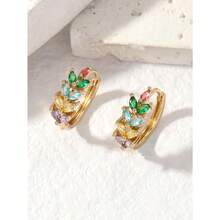 Hihho 1pair Exquisite Cubic Zirconia Wheat Ear Decor Hoop Earrings For Women For Daily Decoration - Vàng - Xem 3