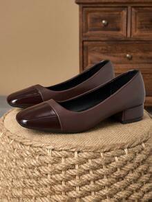 女士时尚方头一脚蹬高跟鞋，休闲复古百搭高端平底鞋，适合度假、旅行、购物、户外，棕色 - 棕色 - 查看 6