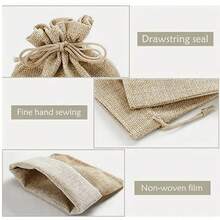 50/20pcs 10x14cm Yellow Burlap Bags With Drawstring, Linen Jute Sack, Hessian Cloth Pouches For Jewelry, Diy, Arts & Crafts, Weddings, Parties, Christmas - Khaki - View 7