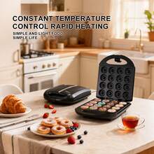 SOKANY 08002 智能恒温甜甜圈机/蛋糕机/早餐机。1400W 大功率，带 LED 显示屏，双面加热。不粘涂层，易于清洁。适用于制作甜甜圈、蛋糕、小吃和其他甜点。是自制下午茶的理想之选。厨房必备烘焙工具。理想的礼品之选。 - 日規A型插(100V) - 查看 2