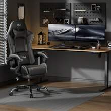 HLDIRECT Gaming Chair With Pocket Spring Cushion, Video Game Chair, Gaming Computer Chair, Ergonomic Chairs For Adults With Headrest And Lumbar Support, Swivel PU Leather Office Chair, Black & Grey - 黑灰色 - 查看 9