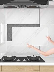 10/20pcs Ivory White Marble Effect Ceramic Tile Wall Stickers, Easy To Apply And Remove, Waterproof Self-Adhesive Sheets, Suitable For Kitchen, Bathroom, Home Decor, Etc