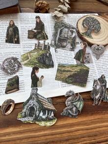 15 pezzi/confezione Adesivi vintage con personaggi della leggenda vichinga, case, paesaggi, figure carine, piante, decorazioni per scrapbooking, diari fai-da-te, forniture per la cancelleria