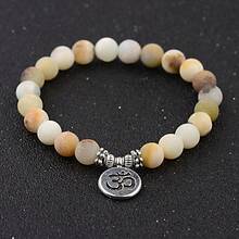 سوار خرز أمازونيت طبيعي مع تميمة شجرة الحياة والأزهار والبوذا والأوم، سوار للتأمل والروحانيات للرجال والنساء