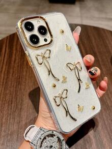 Funda de teléfono a prueba de golpes con lazo 3D metálico, estilo lindo de niña, compatible con iPhone 17/16/15 Pro Max, 14 Pro, 11, 15 Pro, 12 Pro, 13 Pro Max