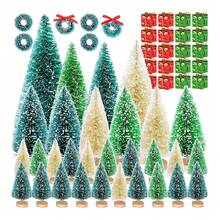 56 piezas Conjunto de árboles de Navidad miniatura artificiales Árboles de Navidad de sisal con escarcha para manualidades DIY, decoración de mesa para el hogar - Multicolor - Ver 6