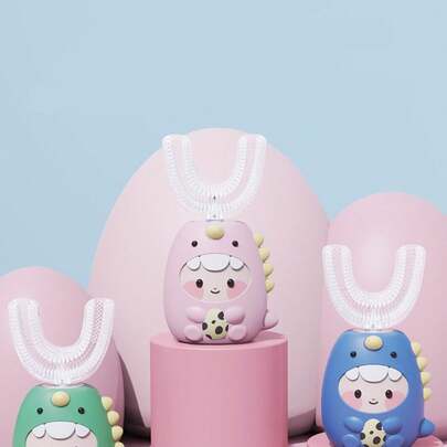 1 pieza Cepillo de dientes eléctrico pequeño, Cepillo de dientes eléctrico inteligente en forma de U, Cepillo de dientes eléctrico de dinosaurio, Adecuado para la limpieza de los dientes, Cobertura integral y limpieza dental efectiva, Decoración de baño del hogar, Regreso a la escuela de verano, Regalos de Navidad, Regalos de cumpleaños, 150mAh