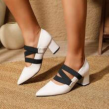 渐变色，欧式风格，原装单品，加大码 44 43，柔软漆皮，粗跟，高跟，尖头，女士一脚蹬高跟鞋，黑色和红色 - 白色 - 查看 13