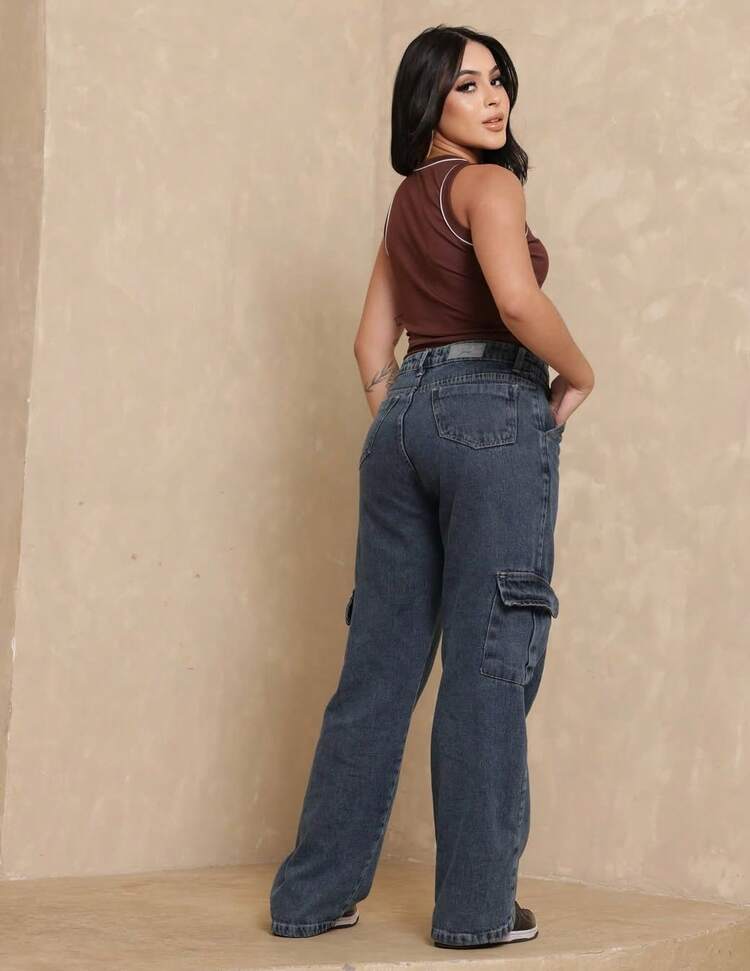 Blusa Regata Casual   Simples    Algodão    Malhado    Feminina  Verão - Marrom - Visão 2