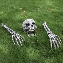Realistic Skeleton Stakes Halloween Decorations For Lawn Stakes Garden Halloween Skeleton Decoration,Vinyl Etchings Realistic Halloween Skeleton Stakes Decorations, 3Pcs Groundbreakers Skull Head Skull Arms With Stakes Black Crack Skeleton Decor For Outdoor Yard Lawn Garden Graveyard Party Supplies ﻿,Halloween Decoration - Multicolor - View 6