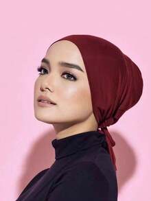 1 件经典纯色透气头巾，适合日常生活，适合周末休闲场合，头带柔软头巾，适合长袍休闲帽下头纱服装 - 酒紅色 - 查看 6