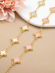 (2pcs/Set) 2pcs Simple And Stylish Lucky Clover Bracelet, Featuring Gold Dripping Four-Leaf Clover Charm Matching With White And Black Multilayer Chain Bracelet, Women's Copper Bangle Suitable For Daily Wear Such As Dating, Graduation, Back To School Season, Making Friends, And Parties Valentines,Mom,Mother,Mother's Day,Gift