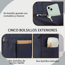NUBILY Bolsas de Mujer Impermeable Tote Bag Mujer Bolsa para Laptop de 15,6 Bolsa de Mano Multibolsillo Bolso Bandolera para Trabajo Casual Playa Negro - azul - Ver 5