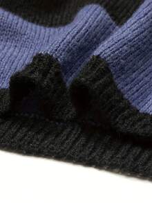 男士秋冬新款美式深色系宽松高中青年条纹毛衣，长袖上衣 - 淺藍色 - 查看 4