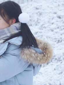 2pcs Cute & Sweet Versatile Fluffy Pom Pom Double Ponytail Hair Scrunchies ,Makeup ,Ponytail Holders ,Hair Elastics ,Hair Rubber Bands ,Hair Rope