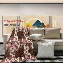1pc Highland Cow & Pink Bows Flannel Blanket - Soft Warm All-Season Throw For Office, Bed, Sofa, Camping - Contemporary Cozy Gift With Background Design, Cow Blanket - 多色 17 - 查看 4