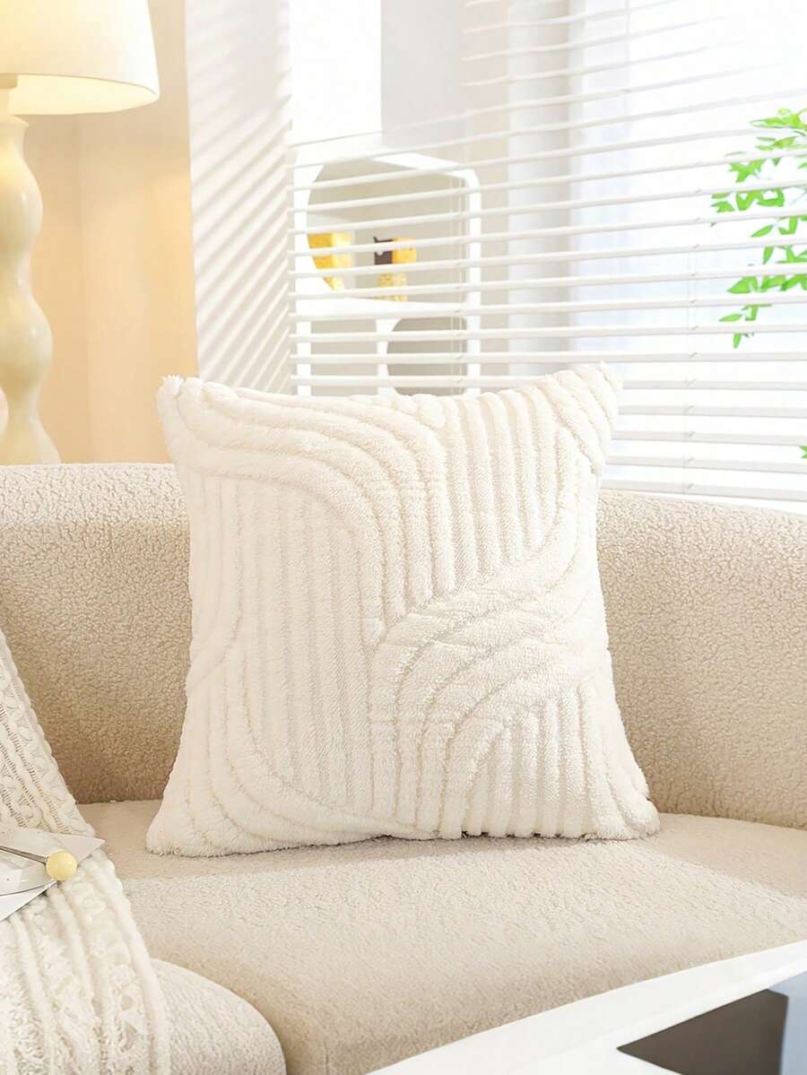 Set Of 2 Faux Fur Cream White Throw Pillow Covers 18x18,Soft Checkborad Pattern Decorative Boho Pillow Cover Case Cushion Cover For Sofa Couch Bed Livingroom Farmhouse,Modern Accent - White - View 1