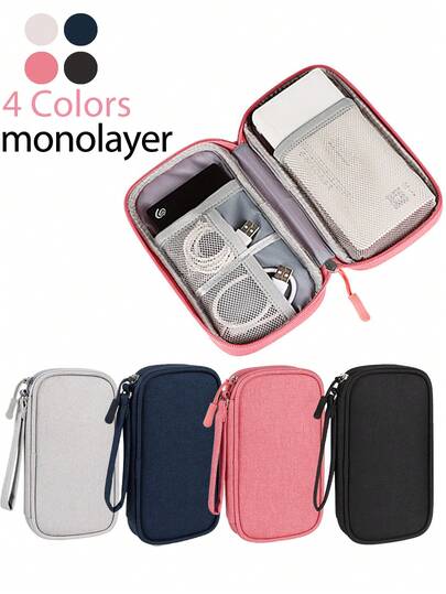 1pc Portable Cable Organizer Bag, Suitable For External Hard Drive, Power Bank, Headphone, Charger, Phone Case, Wireless Earbuds, Bluetooth Headphone, In Business Travel, School, College, Office, Back To School, University Students, Charging Adapter And Power Bank Rectangle Storage Box, Unisex Travel Essential, Back To School Essential Charger Case Power Bank Phone Charger