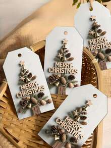 49 piezas/48 piezas Etiquetas de regalo navideñas rústicas y campestres con cuerda de cáñamo - Textura de grano de madera elegante y recortes de piña y campana, lazos navideños "Feliz Navidad" y bramante para envolver regalos, decorar el árbol, manualidades navideñas - Etiquetas de papel beige/marrón con fondo blanco, duraderas y fáciles de escribir, etiquetas de regalo navideñas vintage, etiquetas de regalo navideñas para mascotas, etiquetas de regalo navideñas, etiquetas de regalo navideñas para animales, decoración navideña de temporada