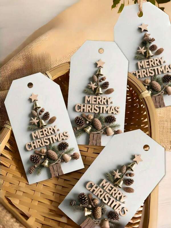49 piezas/48 piezas Etiquetas de regalo navideñas rústicas y campestres con cuerda de cáñamo - Textura de grano de madera elegante y recortes de piña y campana, lazos navideños "Feliz Navidad" y bramante para envolver regalos, decorar el árbol, manualidades navideñas - Etiquetas de papel beige/marrón con fondo blanco, duraderas y fáciles de escribir, etiquetas de regalo navideñas vintage, etiquetas de regalo navideñas para mascotas, etiquetas de regalo navideñas, etiquetas de regalo navideñas para animales, decoración navideña de temporada