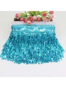 2/10 Size, 15cm Sequin Tassel Lace Trim, Sequin Ribbon Fringe Fabric, Latin Dance Costume, Stage Curtain Lace, DIY Craft (No Cardboard) - Multicolor - View 5