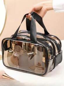 1 件透明 PVC 盥洗包、夏季旅行化妆包、便携式浴室洗漱包、大容量旅行包、多功能刷子收纳袋、手提包、行李包、旅行化妆品收纳包、适用于护肤、化妆、眉笔、眼影盘、口红、面膜、粉扑 - 彩色 - 查看 24