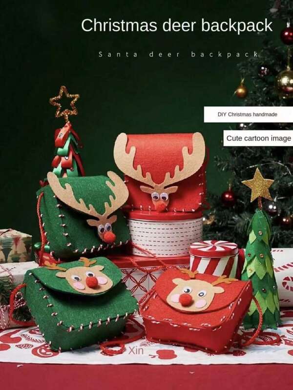 1set Christmas Deer DIY Backpack, Children Handmade Small Gift, Christmas Girls Coin Purse, Creative Decoration Craft Kit, Preschool Supplies, Children's Festival Gift