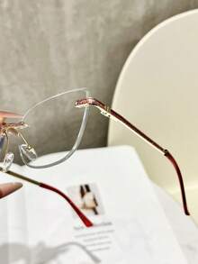1 副男女通用红色无框猫眼金属眼镜，性感简约风格，适合日常生活，视野清晰，高清眼镜配件 - 紅金平 - 查看 2