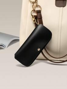 1pc Unisex Maillard Leather Portable Lightweight Snap Eyeglass Case, Can Be Hung On Bags, Convenient To Carry, Suitable For Multiple Scenarios - Black - View 12