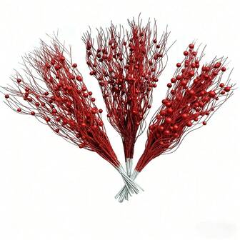 4/8/20PCS Artificial Sparkling Glitter 42cm Plants With Golden Powder Berry, Christmas Tree Decorations And Ornaments For Festival Wedding Party Home Indoor Dining Table, Room, Bedroom Decoration, Gift, Wreath, Rattan Diy Decoration Accessories, Christmas Tree And Christmas Plant Decor