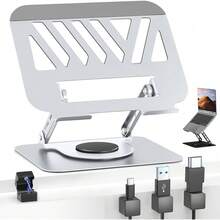 GALASALA Soporte para Laptop Acero Carbono, Base para Laptop Portátil Plegable Antideslizante y Estable, Base Enfriadora para Laptop Stand con báse Giratoria de 360 °   y Altura Ajustable, PC/Tabletas - Plata - Ver 1